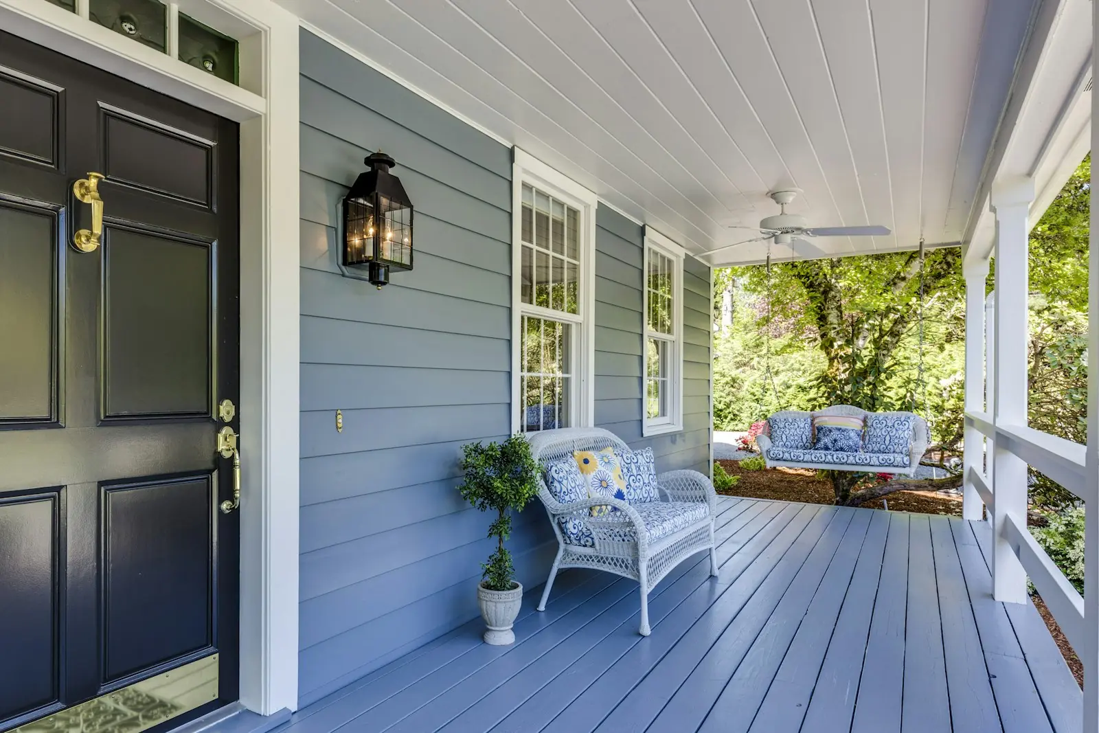 Welcoming front porch and entrance of a family home